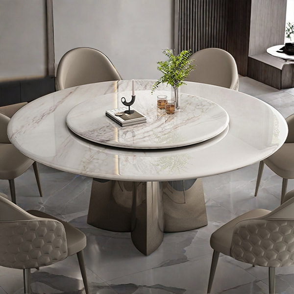 ALLNICEDT Luxury Modern Faux Marble Round Dining Table Set | Wayfair